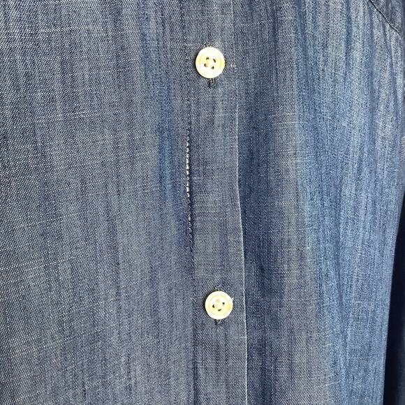 Talbots Tencel Chambray Top Collared Buttons On Back Roll Tab Sleeves Large - Picture 9 of 9